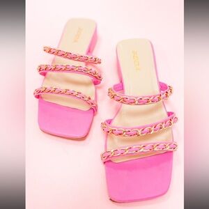 Soda Women's Bright Pink Chain Sandals